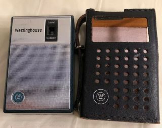 Vintage Westinghouse Pocket Transistor Am Radio H - 902p6 - Gp Charcoal Blue & Case