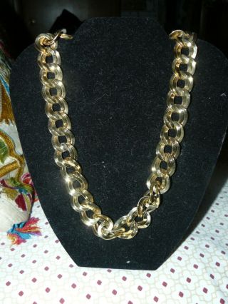 Stunning Vintage 1980 - 90s Monet Gold Tone Double Links Chain Statement Necklace