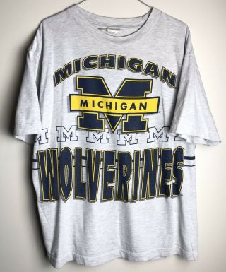 Vintage University Of Michigan Wolverines T Shirt All Over Print 90’s Ncaa Xl