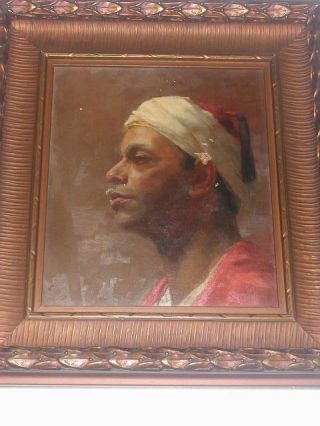 Antique North African Arab Man Portrait Oil On Canvas Signed