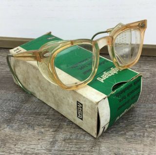 Vintage Msa Pink Safety Glasses Side Flap W/ Og Box 50 - 60’s Steampunk Cosplay
