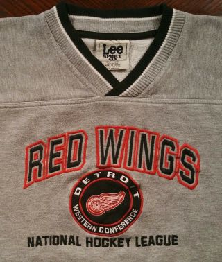 Vtg 90s Detroit Red Wings Hockey Nhl Lee Sport V - Neck Pullover Sweatshirt Men Xl