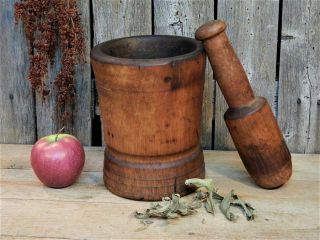 Best AAFA Early Antique 19th Century Wood Mortar & Pestle Apothecary 2