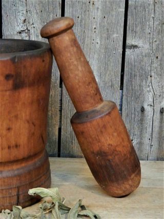Best AAFA Early Antique 19th Century Wood Mortar & Pestle Apothecary 3