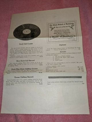 Vintage Oscar Quam Brochure,  Decoys,  Duck Calls,  Antique,  Old,  Undated