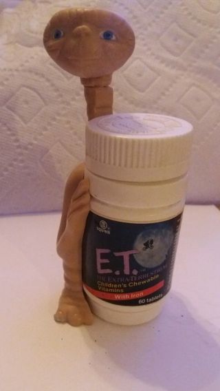 1983 Vintage E.  T.  Toy Figure W/ Squibb Children Vitamins Plus Wind Up Et