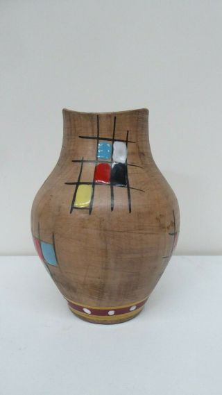 Vintage Mid Century Hand Painted Pottery Ceramic Vase Made In Italy Retro