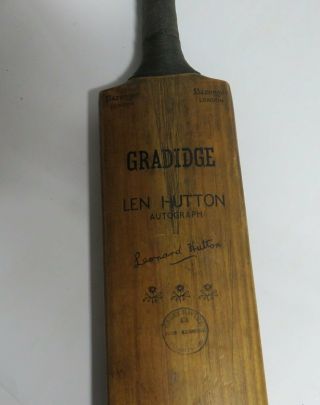 Vintage Gradidge Len Hutton Autograph Cricket Bat - Slazenger London