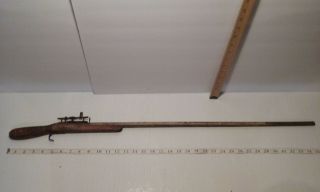 Vintage Wood Riffle Shot Gun Shaped Ice Fishing Pole Metal Reel 36 " Long