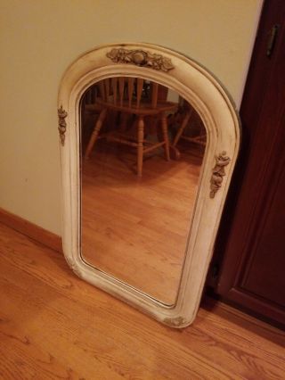 Vintage Large Ornate Antique Framed Wall Mirror - 31 " X 20 " Wood Off White