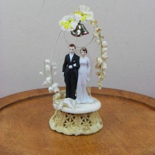 Vintage Wedding Cake Topper 1960 ' s Ceramic Bride Groom Lily Of The Valley Box 2