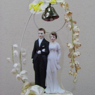 Vintage Wedding Cake Topper 1960 ' s Ceramic Bride Groom Lily Of The Valley Box 3