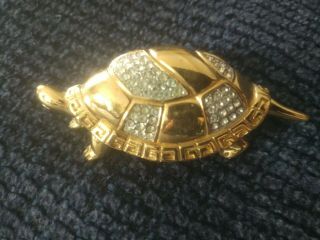 Vtg Large Enamel & Rhinestone Accented Gold Tone Turtle Brooch 3 1/4 " Givenchy