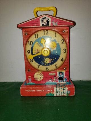 Vintage Fisher Price 1962 - 1968 Tick Tock Clock Teaching Music Box