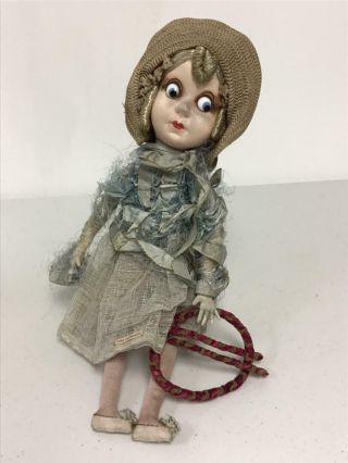 14 " Antique French Cloth Googly Character Doll In Costume