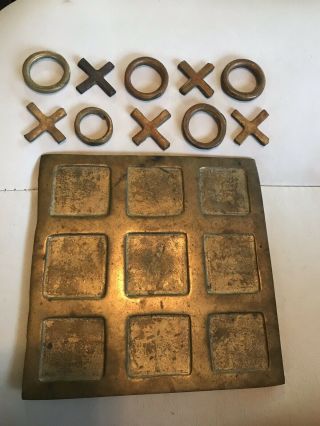 Vintage Brass Tic Tac Toe Game Board With X’s And O’s