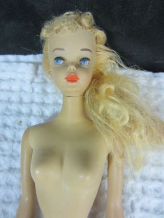 Vintage 1958 Blonde Curly Bangs Long Hair Barbie Blue Eyes