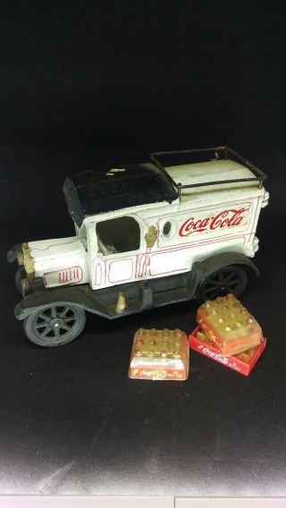 Vintage Coca Cola Cast Iron Truck,  With Spare Tire And Coke Crates Collectible