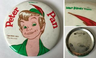 Vintage 1950s 4 - Inch Peter Pan Pinback Walt Disney Prod Vg