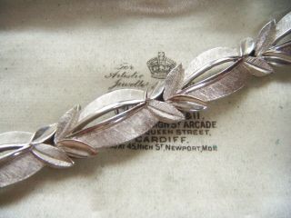 Vintage Designer Jewellery Signed Crown Trifari Brushed Silver Bracelet