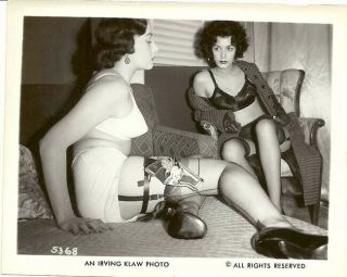 Vintage Risque Photo 2 Girls Packing Pistol Gun Bra Panties Stockings Leggy
