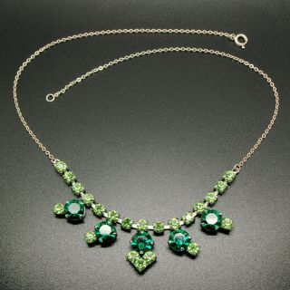 Fine Vintage Jewellery Sterling Silver 925 Emerald Paste Glass Choker Necklace