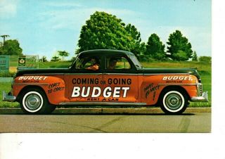 Vintage Advertising Postcard Budget A Car Coming Or Going 44