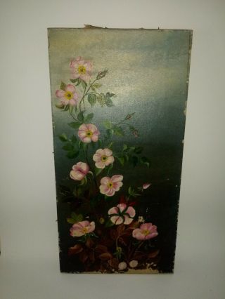 Antique 19th Century Oil Painting Of Flowers On Canvas Unsigned