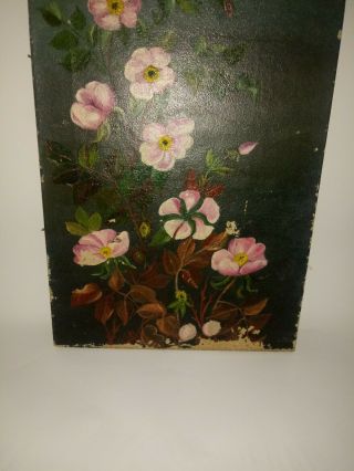 Antique 19th Century Oil Painting of Flowers on Canvas Unsigned 3