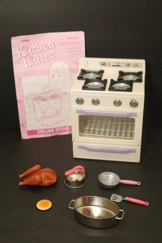 Vtg Barbie Tyco Kitchen Littles Deluxe Stove Oven Food Pan Sound Light Appliance