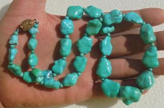 Cina (china) : Old Chinese Turquoise Nuget Beads Necklace