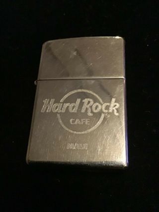 Vintage Zippo Gas Lighter Hard Rock Cafe Maui Chrome “works”
