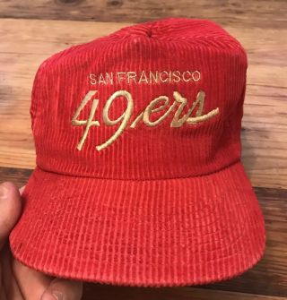 San Francisco 49ers Vtg 80s/90s Sport Specialties Slideback Red Corduroy Hat