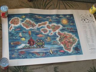 Original/vintage 1950 Dole Pineapple Map Of Hawaiian Islands Lithograph Poster