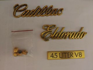 Vintage Cadillac Eldorado Script Emblems Gold 1984 - 93 Tire Caps Oem