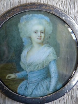 Large Antique Late 18th / Early 19th C.  Lady Miniature Portrait 1790 - 1820