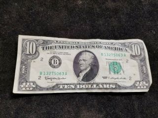 Vintage 1963 United States $10 Ten Dollar Bill Federal Reserve Note Circulated