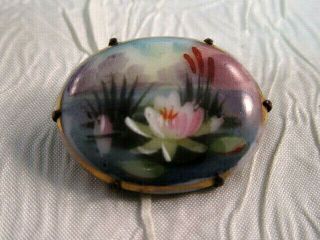 Actually A Real Old Vintage Small Hand Painted Brooch J8948