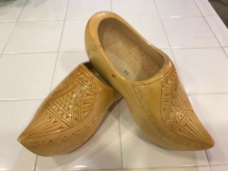 Vintage Pair Hand Carved Wooden Dutch Clogs Klompen Shoes Solid Wood Handmade - 25