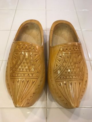 Vintage Pair Hand Carved Wooden Dutch Clogs Klompen Shoes Solid Wood Handmade - 25 2