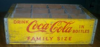 Vtg Yellow Wooden Coca Cola Family Size Coke Bottles Carrier Box Crate San Mateo