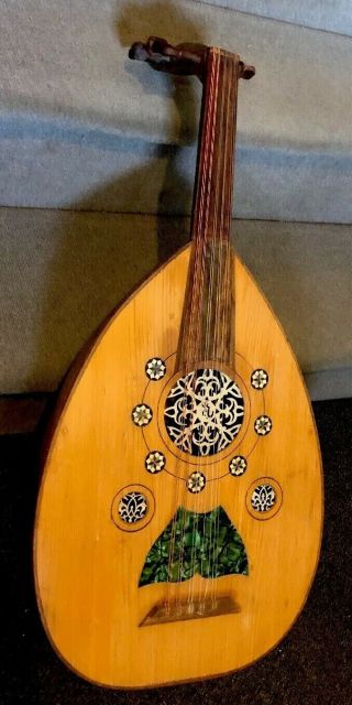 Antique Vtg Oud Lute Inlaid Detail Bone Egyptian Arab Guitar Instrument Large