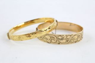 2 X Vintage Stamped 9ct Rolled Gold Bangles Inc.  Scroll Engraved
