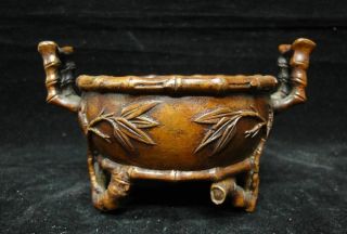 Fine Old Chinese Bronze Incense Burner Bamboo Carving Censer " Xuande " Mark