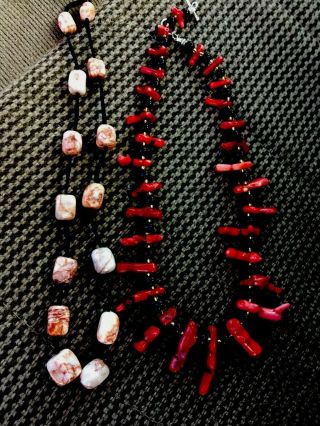 Two Native Style Necklaces Vintage Coral N Pink Jasper Stone