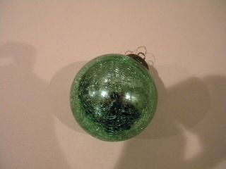 Vintage Midwest Kugel 3 " Green Crackle Glass Ornament