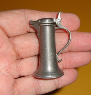 Vintage Pewter Miniature Beer Pitcher With Hinged Lid