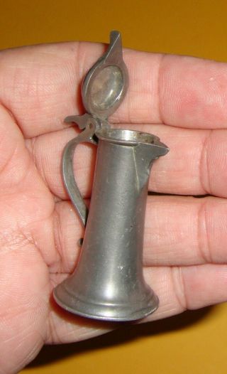 Vintage Pewter Miniature Beer Pitcher with Hinged Lid 3