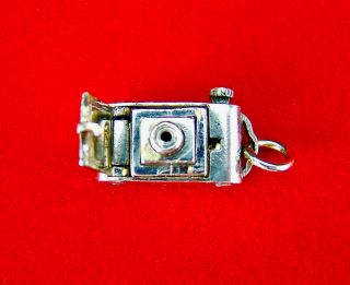 Vintage Sterling Silver Articulated Pop Open Camera Bracelet Charm 5.  3 Grams