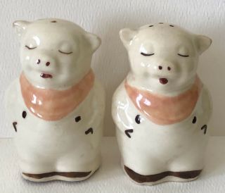 Vintage Shawnee Art Pottery Smiley Pig Peach Scarf Salt & Pepper Shakers